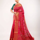 Pink Silk Saree with Gold Zari Border and Floral Motifs - Image 2