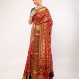 Red Patola Saree with Golden Zari Border - Image 2