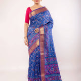 Blue Patola Silk Saree with Contrasting Zari Border - Image 1