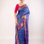 Blue Patola Silk Saree with Contrasting Zari Border - Image 2