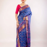 Blue Patola Silk Saree with Contrasting Zari Border - Image 2