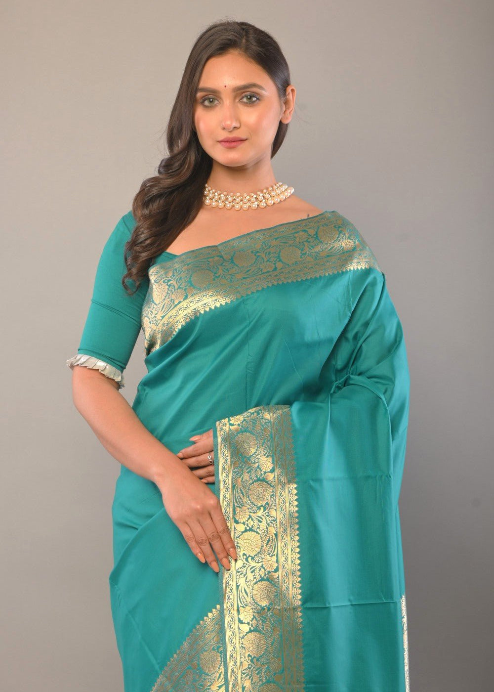 Blue Katan Silk Saree with Contrasting Gold Border and Pallu - Anvi Couture