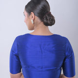 Blue Half Sleeve Raw Silk Blouse with Sweetheart Neckline - Anvi Couture - Image 4