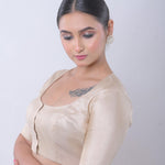 Golden Round Neck Half Sleeve Blouse in Raw Silk - Anvi Couture - Image 3