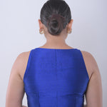 Blue Sweetheart Neck Sleeveless Blouse in Raw Silk - Anvi Couture - Image 4