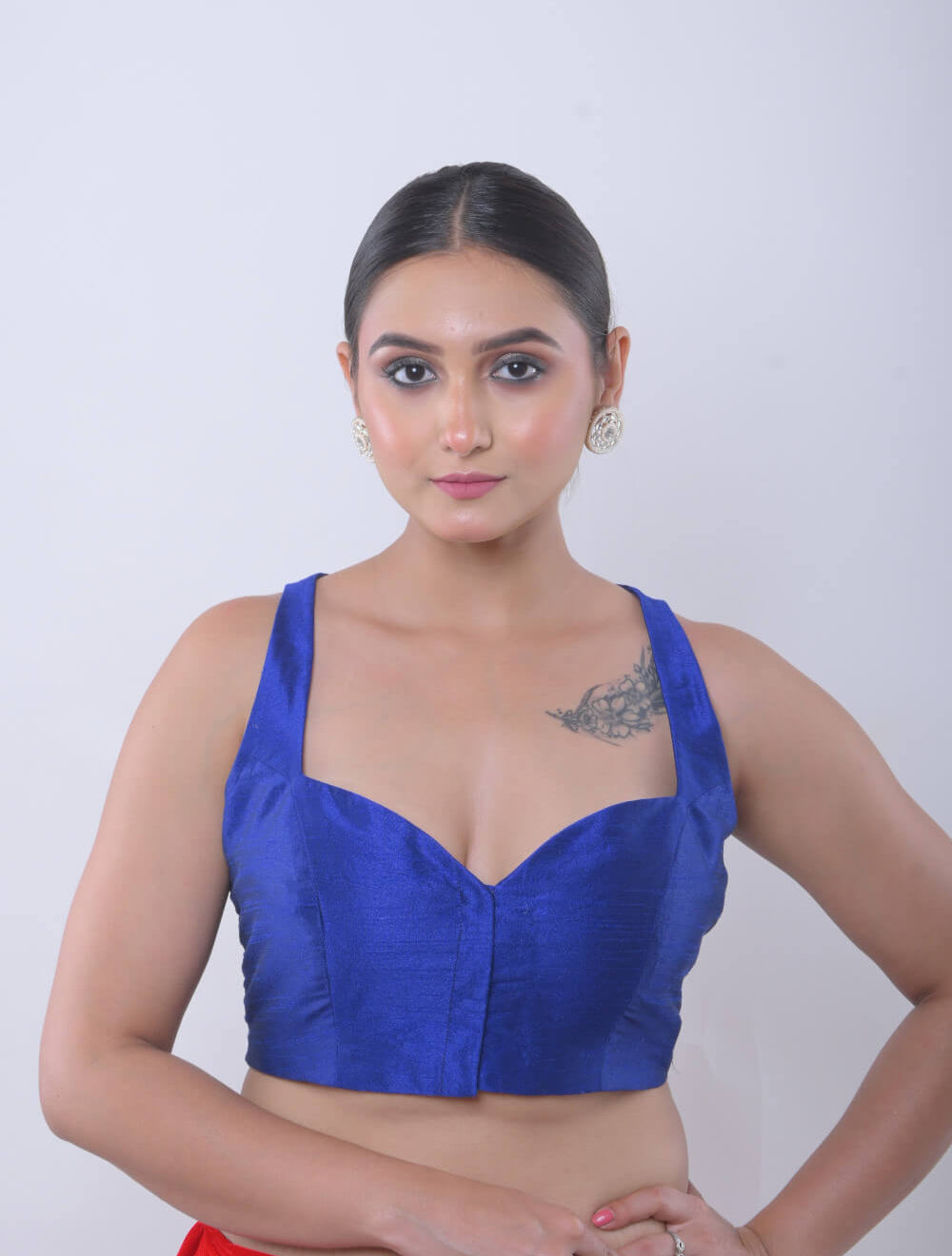 Blue Sweetheart Neck Sleeveless Blouse in Raw Silk - Anvi Couture - Image 1