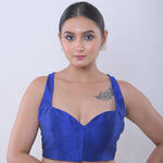 Blue Sweetheart Neck Sleeveless Blouse in Raw Silk - Anvi Couture - Image 1