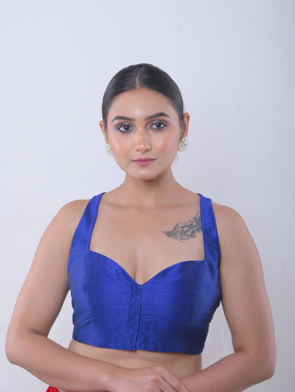 Blue Sweetheart Neck Sleeveless Blouse in Raw Silk - Anvi Couture - Image 2