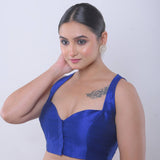 Blue Sweetheart Neck Sleeveless Blouse in Raw Silk - Anvi Couture - Image 3