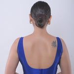 Blue V Neck Sleeveless Blouse in Raw Silk - Anvi Couture