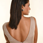 Taupe Brown Sleeveless Organza Blouse with Plunging V-Neckline- Anvi Couture