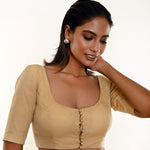 Biscuit Brown Organza Blouse with U-Neckline- Anvi Couture