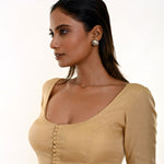 Biscuit Brown Organza Blouse with U-Neckline- Anvi Couture