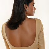 Biscuit Brown Organza Blouse with U-Neckline- Anvi Couture