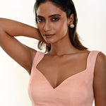 Light Peach Sleeveless Organza Blouse with Sweetheart Neckline- Anvi Couture