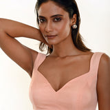 Light Peach Sleeveless Organza Blouse with Sweetheart Neckline- Anvi Couture