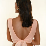 Light Peach Boatneck Back Bow Tie-up Organza Blouse - Anvi Couture