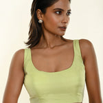 Mint Green Deep U-Neck line  Sleeveless Organza Blouse - Anvi Couture