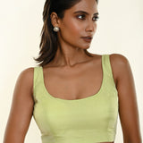 Mint Green Deep U-Neck line  Sleeveless Organza Blouse - Anvi Couture