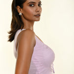 Light Lavender Sweetheart Neckline Sleeveless Organza Blouse - Anvi Couture