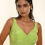 Pista Green Sweetheart Neckline Sleeveless Crepe Silk Blouse - Anvi Couture