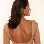 Peach Color Elbow Sleeve Organza Blouse with Deep U Neckline and Front Button Hook Closure - Anvi Couture