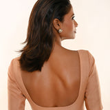 Peach Color Elbow Sleeve Organza Blouse with Deep U Neckline and Front Button Hook Closure - Anvi Couture