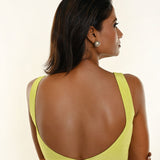 Lime Green Blouse with Plunging Sweetheart Neckline and Back Button Closure - Anvi Couture