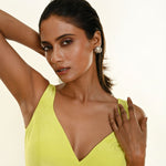 Lime Green Blouse with Plunging Sweetheart Neckline and Back Button Closure - Anvi Couture