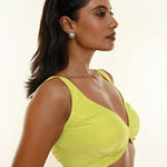 Lime Green Blouse with Plunging Sweetheart Neckline and Back Button Closure - Anvi Couture