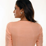 Peach Organza Blouse with a deep V-neck and elbow-length sleeves - Anvi Couture