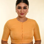 Butter Yellow Organza Front Closure Saree Blouse with Zero Neck - Anvi Couture 