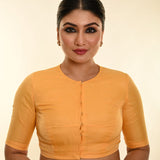 Butter Yellow Organza Front Closure Saree Blouse with Zero Neck - Anvi Couture 