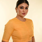 Butter Yellow Organza Front Closure Saree Blouse with Zero Neck - Anvi Couture