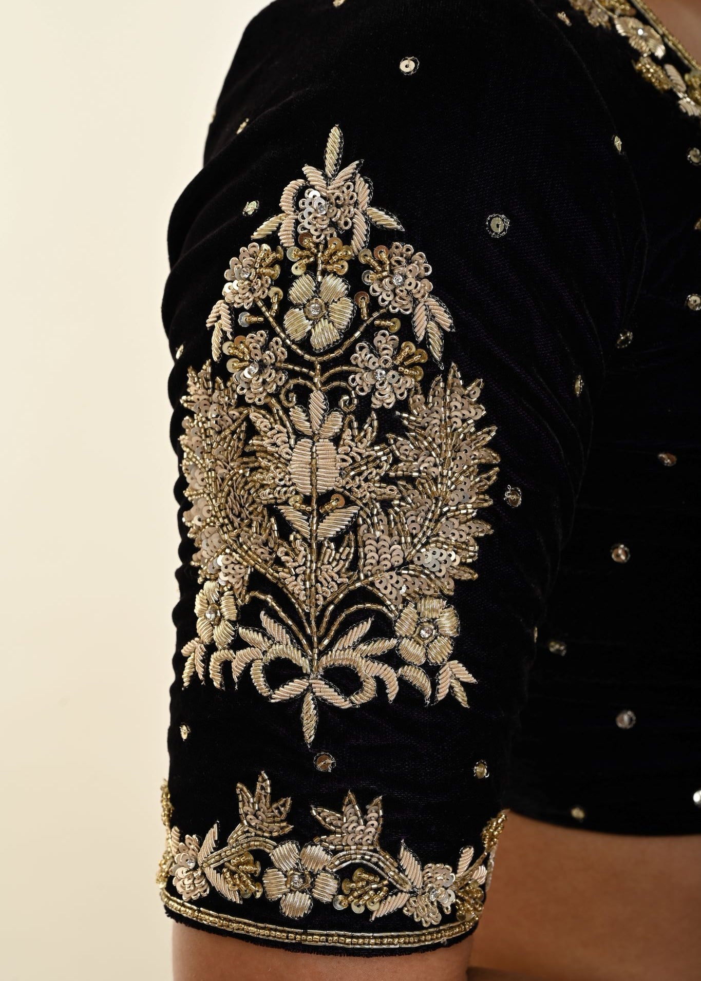 Dark Purple Hand Embroidered Zardosi Work Backless Bridal Blouse - Anvi Couture