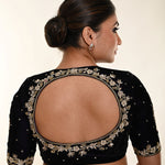 Dark Purple Hand Embroidered Zardosi Work Backless Bridal Blouse - Anvi Couture