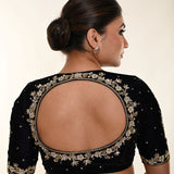 Dark Purple Hand Embroidered Zardosi Work Backless Bridal Blouse - Anvi Couture