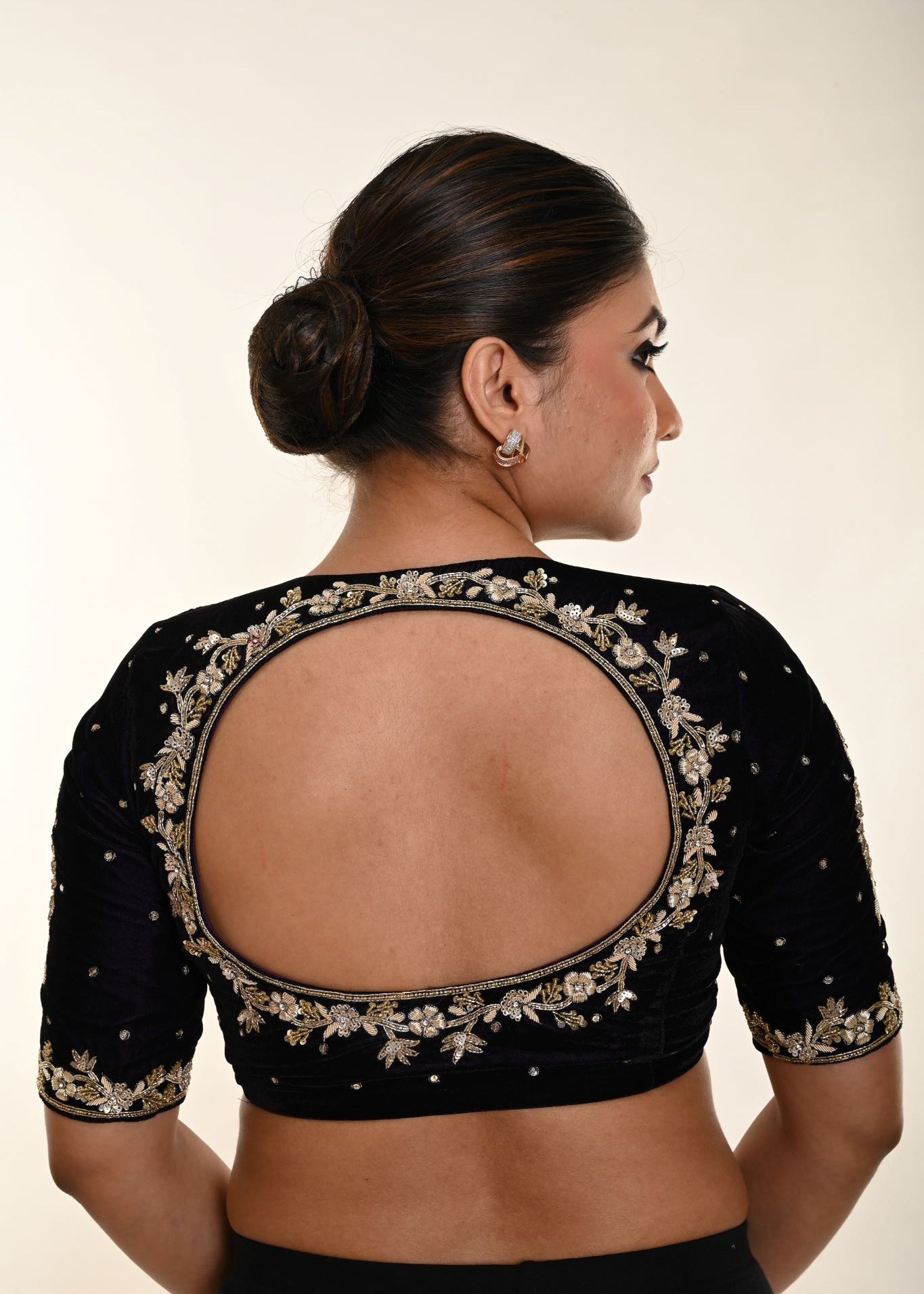 Dark Purple Hand Embroidered Zardosi Work Backless Bridal Blouse - Anvi Couture