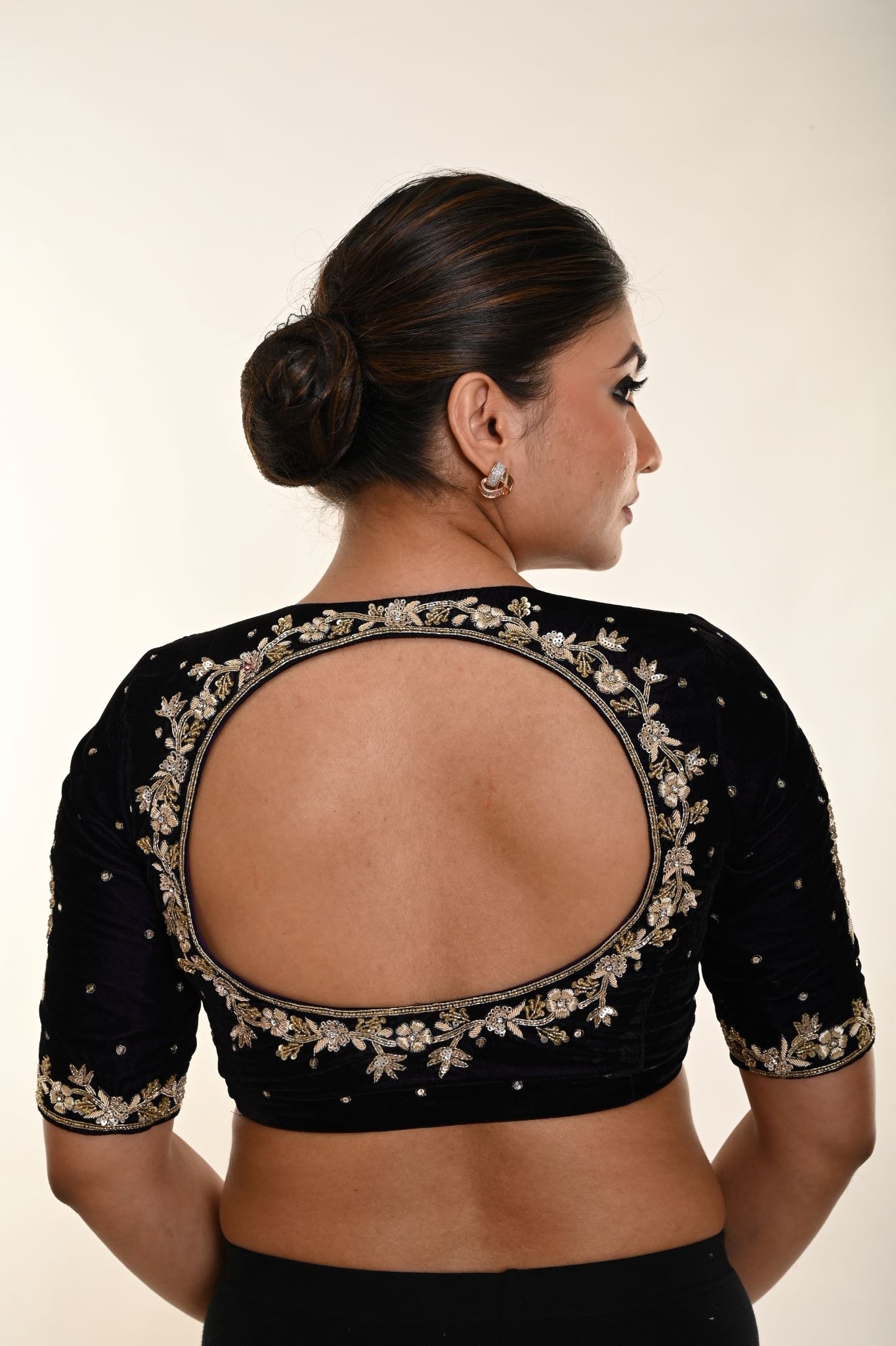 Dark Purple Hand Embroidered Zardosi Work Backless Bridal Blouse - Anvi Couture