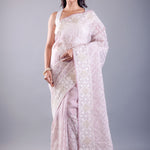 Lavender Georgette Saree with all over White Thread Embroidered Work image 1