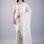 Light Green Organza Saree With All Over Thread Embroidered Work - image 1