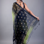 Light Green and Black Ombre Tant Jamdani with Floral Motifs - Anvi Couture