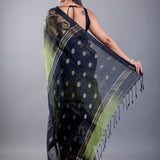 Light Green and Black Ombre Tant Jamdani with Floral Motifs - Anvi Couture