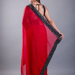 Red Jimmy Choo Saree with Black Stone Emblishment Border - Anvi Couture
