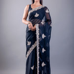 Black Jimmy Choo Saree with White Embroidered Emblishment - Image 1
