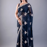 Black Jimmy Choo Saree with White Embroidered Emblishment - Image 2