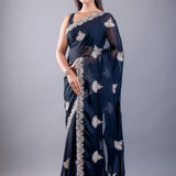 Black Jimmy Choo Saree with White Embroidered Emblishment - Image 2