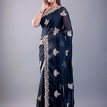 Black Jimmy Choo Saree with White Embroidered Emblishment - Image 3