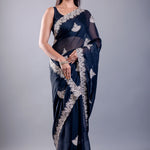 Black Jimmy Choo Saree with White Embroidered Emblishment - Image 4