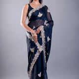 Black Jimmy Choo Saree with White Embroidered Emblishment - Image 4